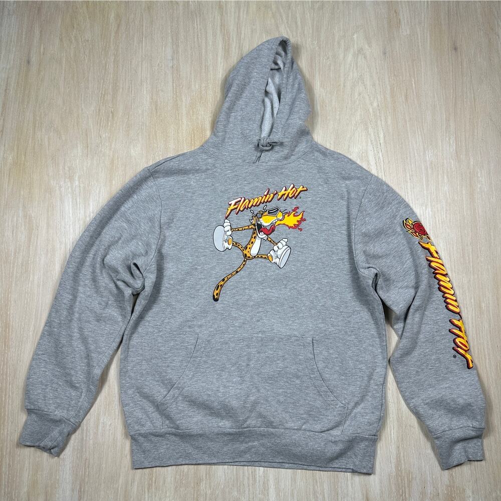Cheetos Flamin’ Hot Hoodie Gray Chester Cheetah Graphic Pullover Sweatshirt M
